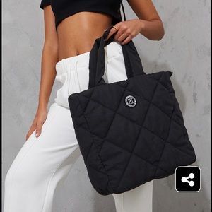 PRETTYLITTLETHING Black Badge Quilted Tote Bag
